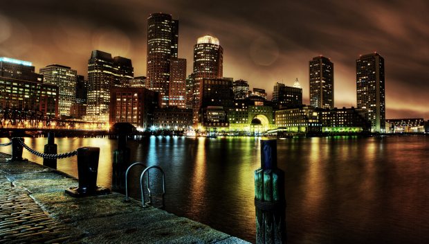 Boston Building City Light Night Skyscraper USA.