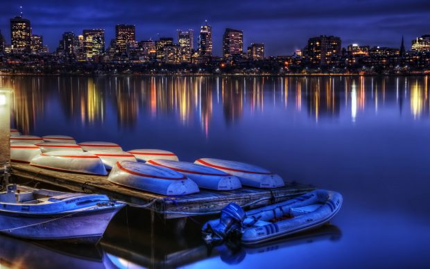 Boston Night Blue River Image.