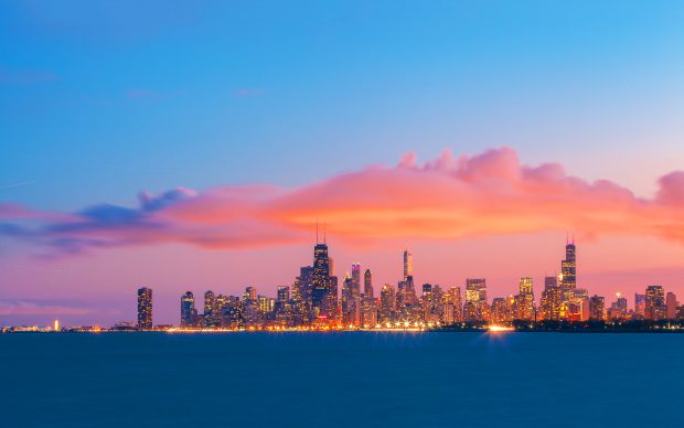 Chicago skyline evening sunset pictures.
