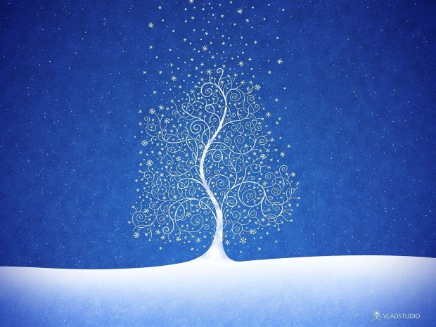Christmas Art Tree Blue Wallpaper.