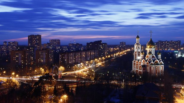 City night cathedral sky view from top russia moscow backgrounds 1920x1080.