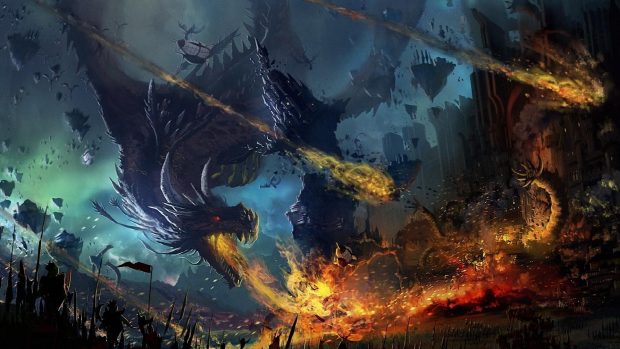 Dragon Fall Fire Flame War Battle Backgrounds 1920x1080.