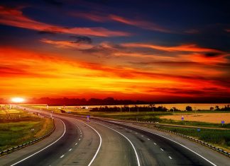Highway at sunset wallpaper 1920x1200.