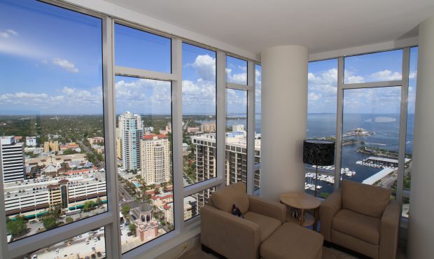 Interior The balcony in a city apartment background.