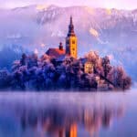 Lake Monastery Fortress Winter iphone X wallpaper