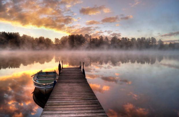 Lake dock sunrise wallpaper.