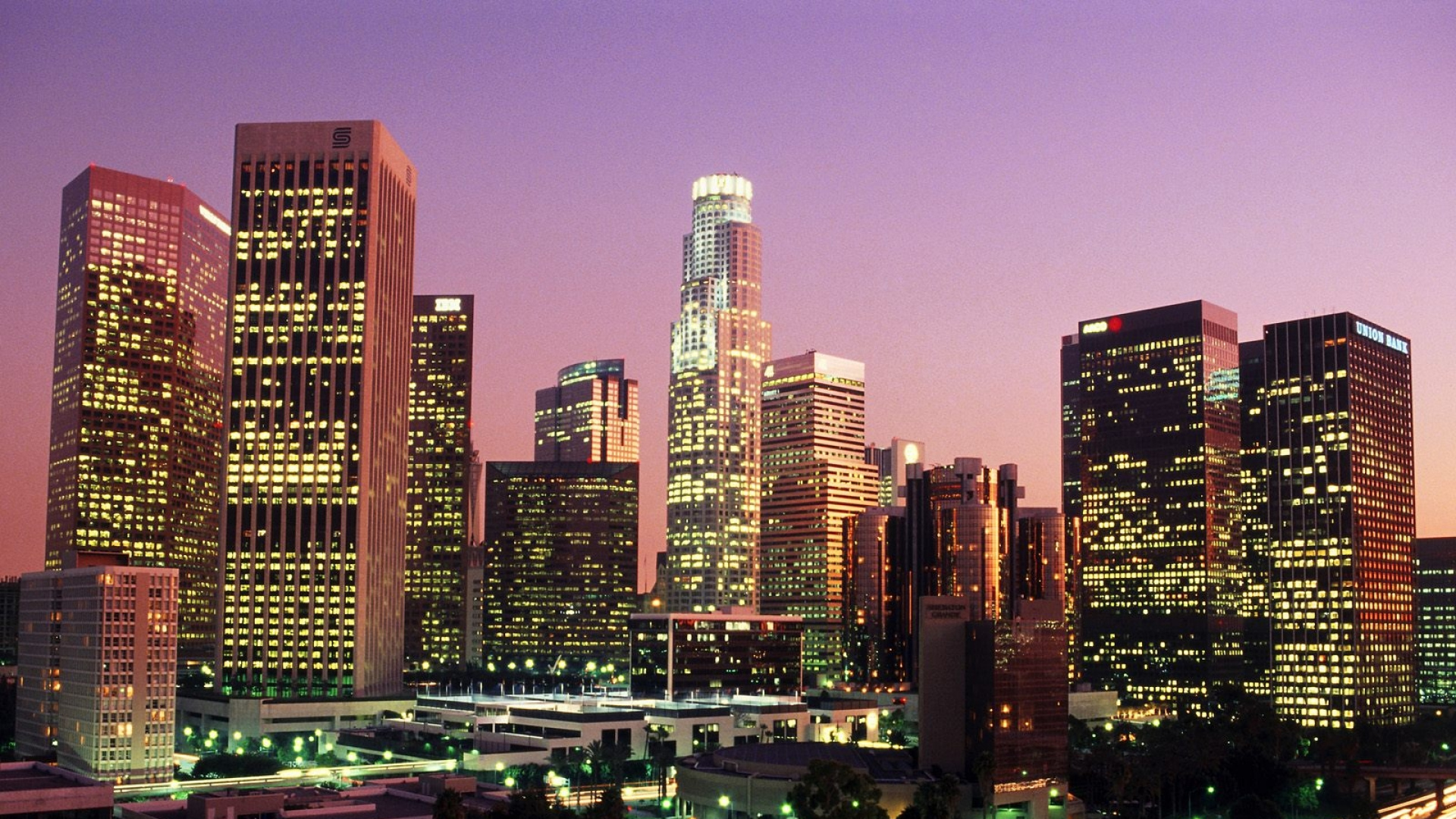 Los Angeles Downtown Buildings Skyline Highway Traffic Premium 4K wallpaper