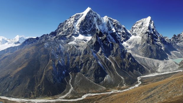 Mountains outdoors peaks khumbu himalaya valleys river nepal marvelous valley wallpaper scene.