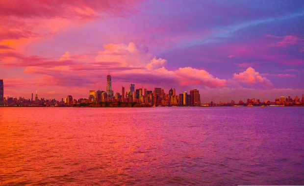 New york city pink sunset wallpaper 1920x1200.