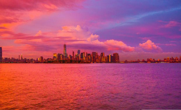 New york city pink sunset wallpaper 1920x1200.