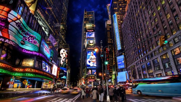 New york times square street night home people lights advertising background 1920x1080.