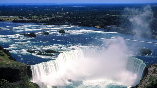 Niagara falls fog water height stream people backgrounds 3840x2160.