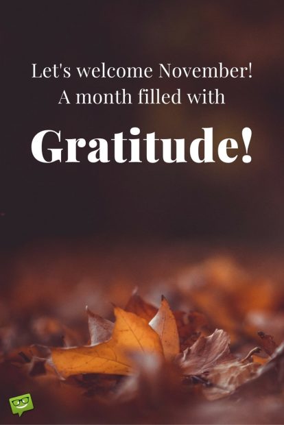 November quote about gratitufe on wallpaper with fallen leaves.