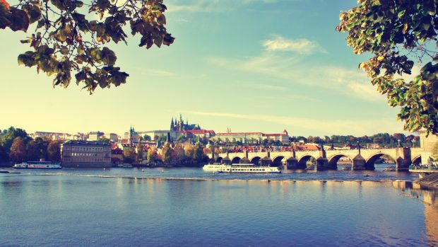 Prague bridge water day background 1920x1080.