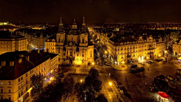 Prague czech republic city night backgrounds 1920x1080.