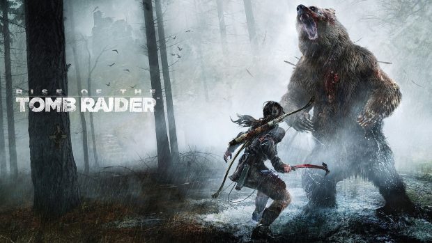 Rise of the Tomb Raider lara croft bear forest art ice ax images 1920x1080.