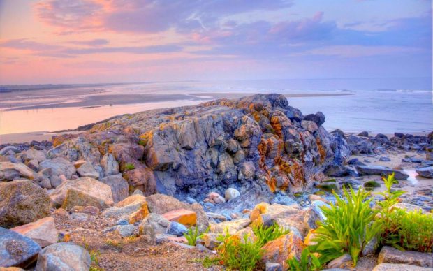 Rock wall on the beach at jacks cove in maine hdr hd wallpaper 509781 1920x1200.