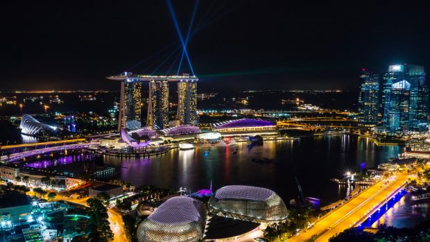 Singapore 1920x1080 marina bay night view architecture skyline hd 4k.