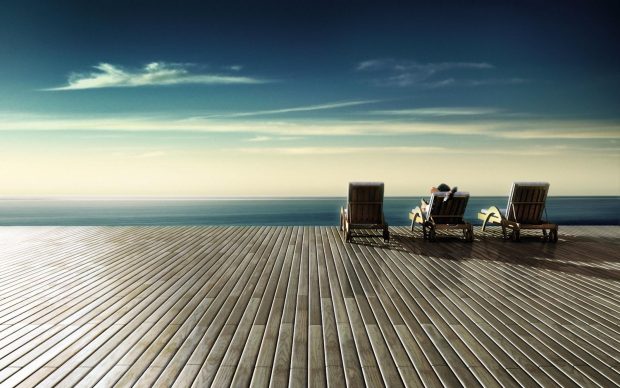 Sky Shore HD Wood Floor Wallpaper.