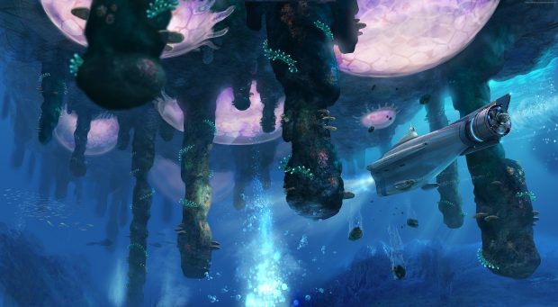 Subnautica 4000x2202 2015 game diving tentacles sea bottom blue wallpaper.