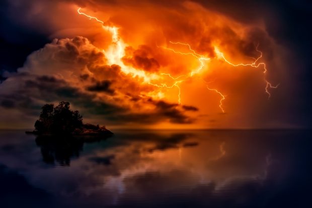 Sunset dusk lightning storm HD UHD Wallpaper.