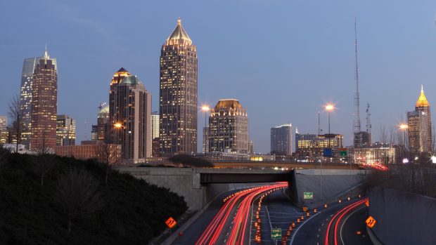 Usa atlanta road traffic night building 1920x1080.