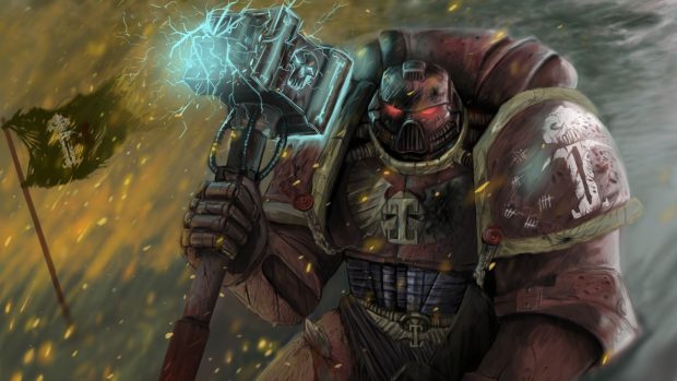 Warhammer 40k space marine game space marine hammer flag wallpaper 1920x1080.