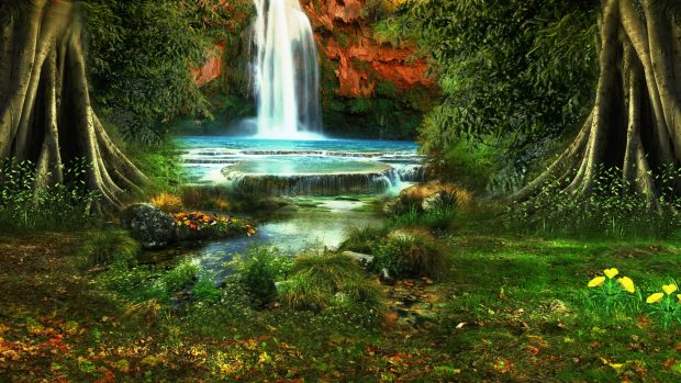 Waterfall trees vegetation nature landscape pictures 1920x1080.