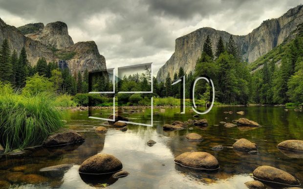 Windows 10 on the mountain lake wallpaper HD.