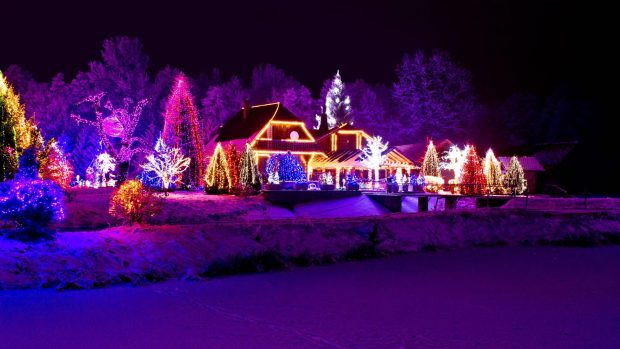Winter snow magic time xmas snowy lights merry christmas evening houses wallpaper landscape 1920x1080.