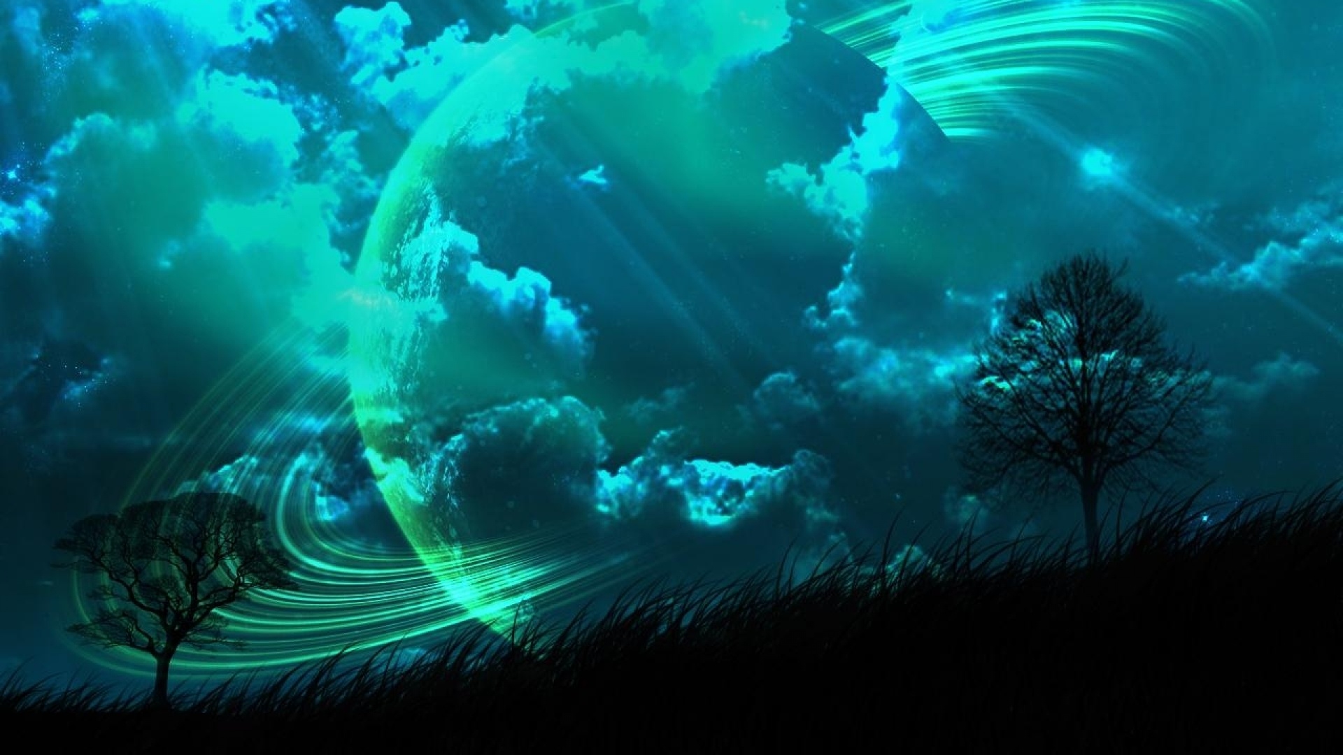 Abstract Planet Dark Nature Teal Wallpapers 