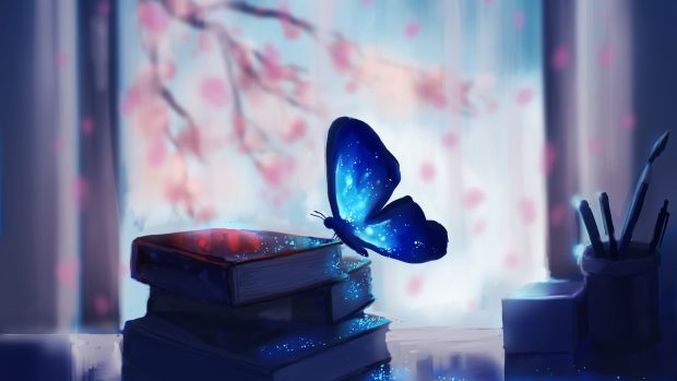 Blue 2560x1440 Butterfly Books Fantasy.