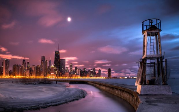 Chicago cubs skyline at night hd wallpaper 3D.