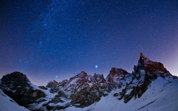Download Wallpaper 1680x1050 Mountains Sky Night.