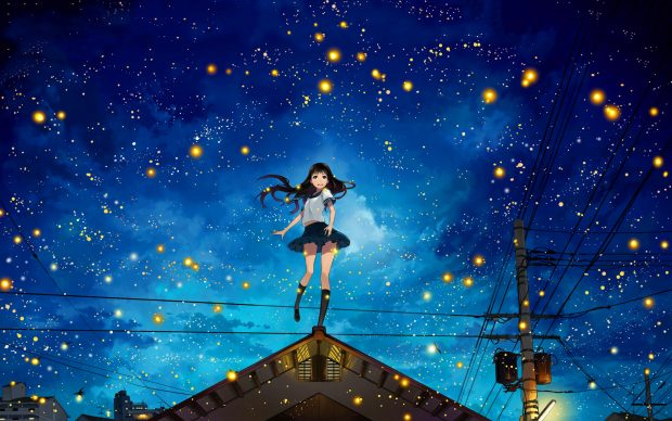 Girl fireflies Totoro wallpapers HD.