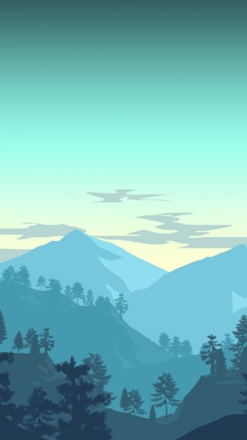 Minimalistic landscape mountains forest bird sky artwork.