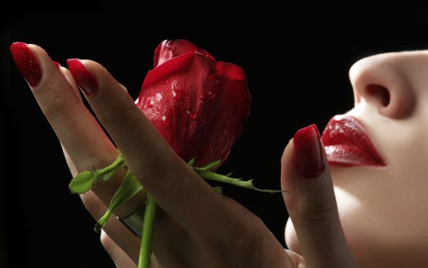 Romantic red rose wallpaper hd hands lips nice face girl.