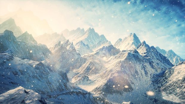 Skyrim Mountains Winter Snow Shine 1920x1080.