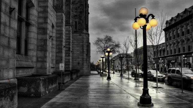 Street city evening black white lights buildings hdr photos 1920x1080.