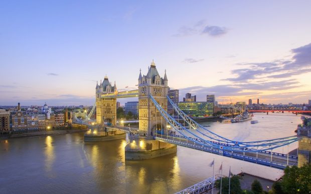 River Thames and Tower Bridge at Dusk, London, England.