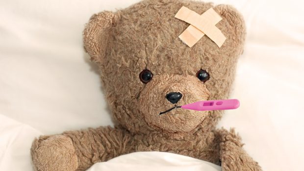 Funny Cute Sick Teddy Bear Background HD 1920x1080.