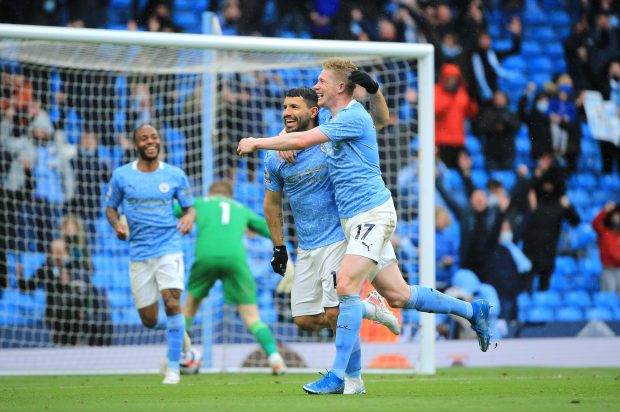 Aguero scored twice in quick succession after coming off the bench in a fitting farewell.