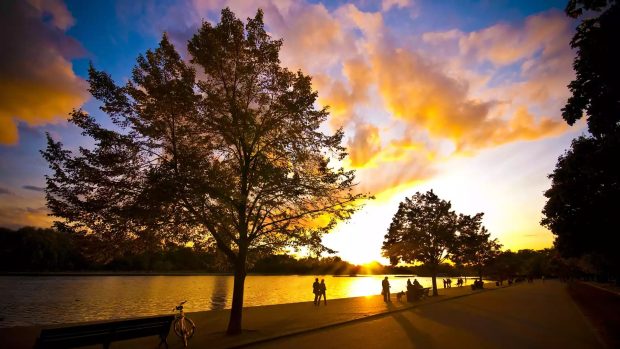 Autumn River Wallpaper at evening.