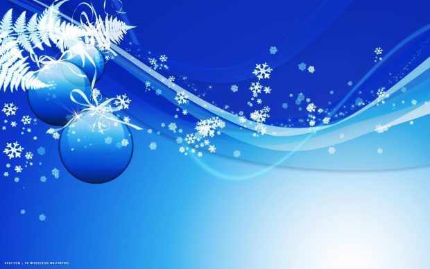 Blue Christmas balls winter snow background image.