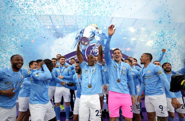 Man City got their hands on the 2020 21 Premier League trophy.