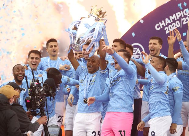 Man City lifted the Premier League trophy after beating Everton 5 0 at the Etihad.