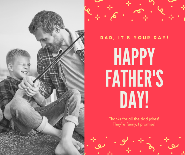 Red and Yellow Confetti Bordered Fun Fathers Day Image.