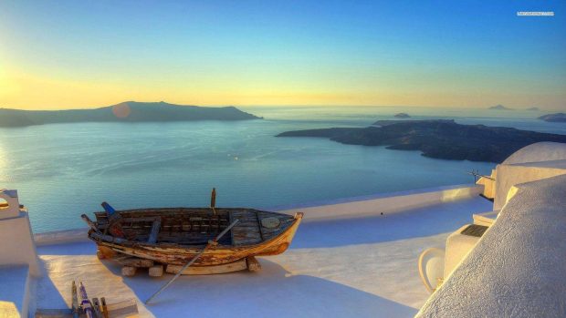 Sunset over Santorini Image.