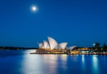 Sydney Opera House at night.