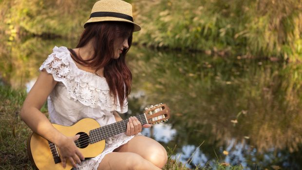 Wallpapers Girl little guitar summer 7680x4320 UHD 8K Picture .